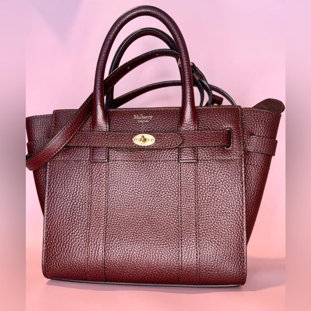 Mulberry Mini Zipped Bayswater Leather Tote – Oxblood (Authentic)